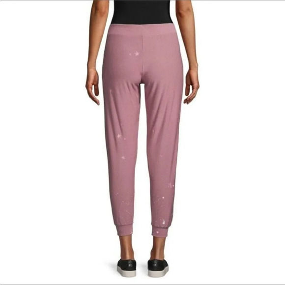 CHASER Women's Star & Paint Splatter Joggers In Glam Mauve pink - Picture 2 of 16